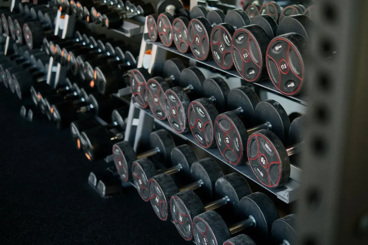 Rack of dumbbells in the gym